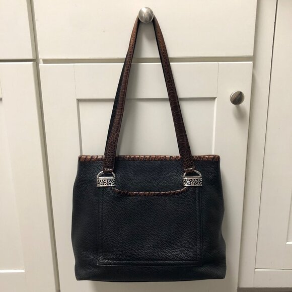 Brighton Black Pebbled Leather Purse Embossed Crocodile Shoulder Bag Handbag